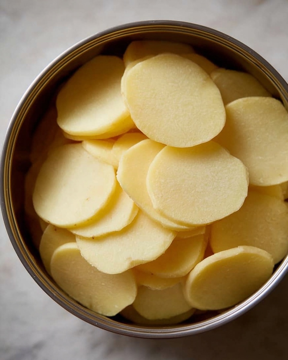 A white rectangular baking dish filled with a layered potato casserole. The top layer is golden-brown baked cheese with some darker roasted spots and a slightly crispy texture. Underneath, multiple layers of thinly sliced potatoes with a soft, creamy yellow color and smooth texture are visible. A black spatula is lifting one portion out, revealing the creamy inside and the stacked potato layers. The background shows a white marbled surface with soft, warm lighting. photo taken with an iphone --ar 4:5 --v 7