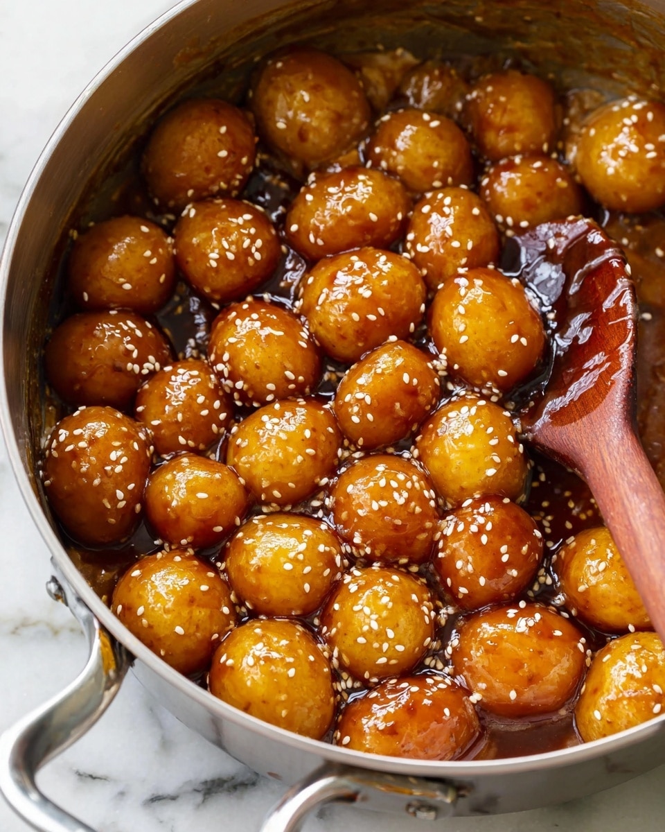 A round tray with a natural wood weave texture holds seven small clear glass bowls and one white bowl. The white bowl is filled with whole yellow potatoes, smooth and round, piled high on the left side. Surrounding it are small clear bowls arranged in a loose circle: one with dark brown soy sauce at the top, one with golden honey to the right of it, and another with light golden oil near the bottom right. At the bottom left, a clear bowl has deep red chili flakes, next to it a bowl with pale tan sesame seeds. In the center is a bowl with finely chopped pale yellow garlic, and to the right of it is a bowl with chopped bright green scallions. A white cloth and bright green leaves partially frame the tray on the left and top sides. The surface under the tray is a white marbled texture. photo taken with an iphone --ar 4:5 --v 7