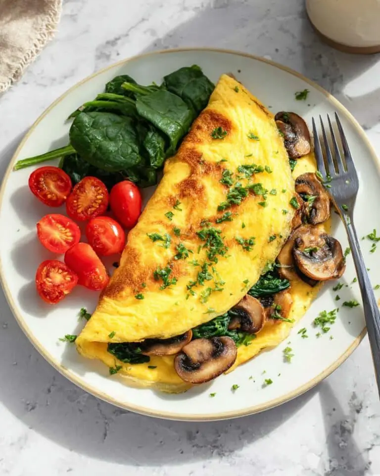 Savory Mushroom and Spinach Vegan Egg Omelette Recipe