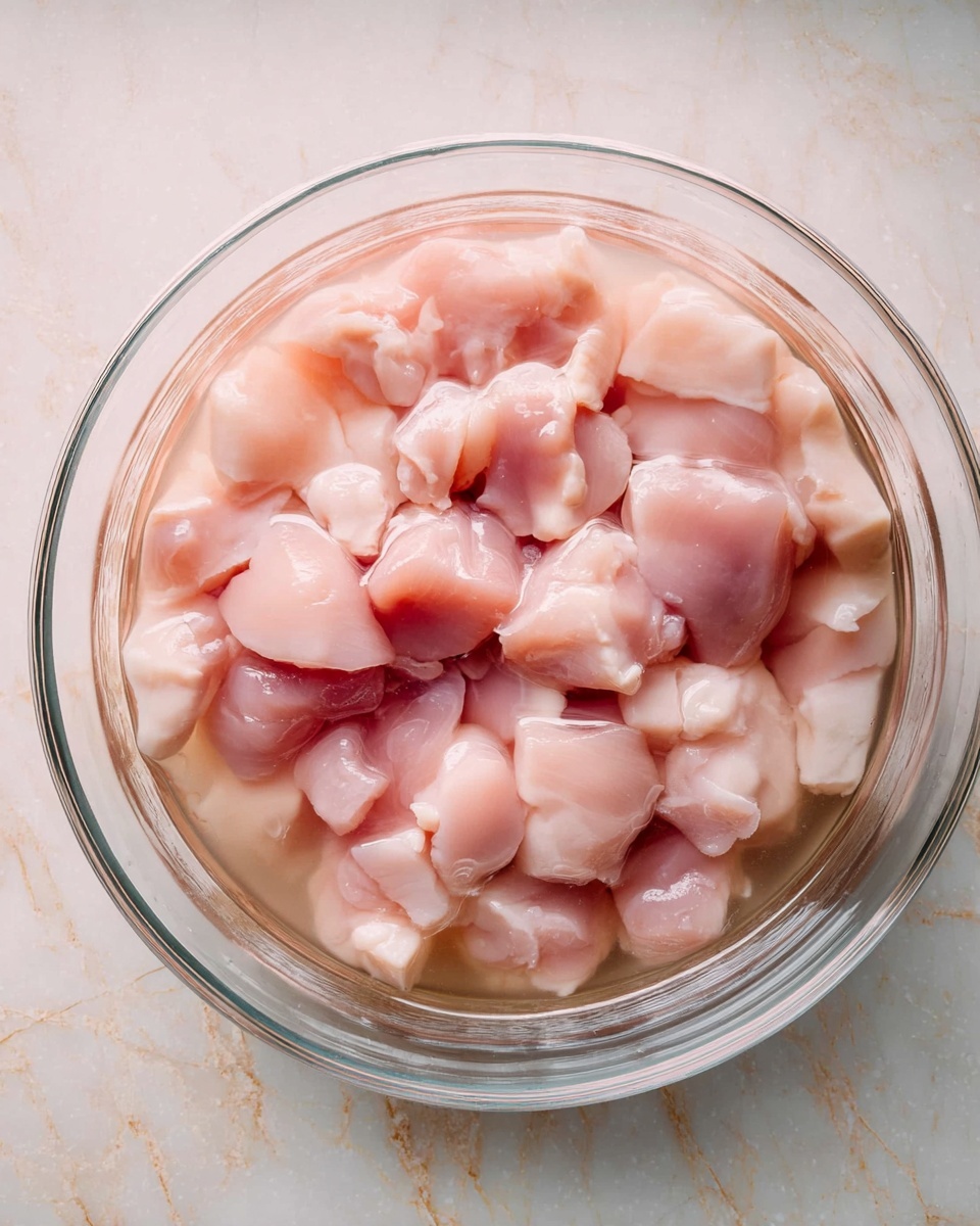 Three wooden skewers with raw pieces of light pink chicken layered evenly along each skewer, spaced by thin bright yellow lemon slices twisted between the chicken chunks. Each skewer is topped and ended by thick wedges of dark purple onion with shiny, smooth layers. These skewers lie flat on a dark, used baking tray which sits on a light beige surface. photo taken with an iphone --ar 4:5 --v 7