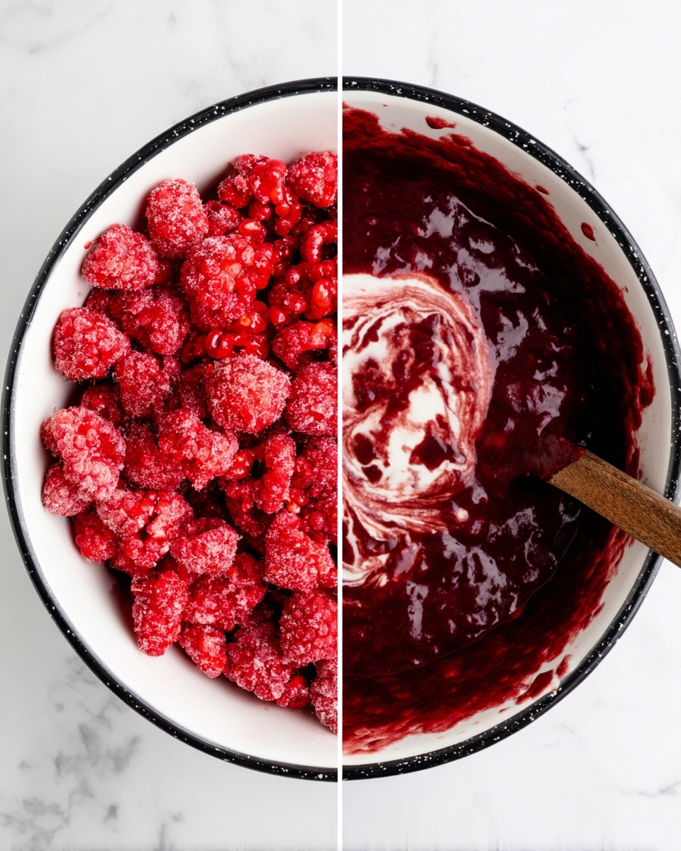 The image shows a baking tray lined with white parchment paper filled with a thick, even base layer of golden brown crumbly crust. On top of this, there is a layer of soft white cream being spread with a black spatula with a wooden handle. The cream looks smooth and fluffy, and it sits in four dollops mainly in the center area of the tray. The surface underneath the tray is a white marble texture. A woman’s hand is holding the spatula, actively spreading the cream on the crust. In the top left corner, part of a white bowl with a black rim filled with a red substance is visible. Photo taken with an iphone --ar 4:5 --v 7