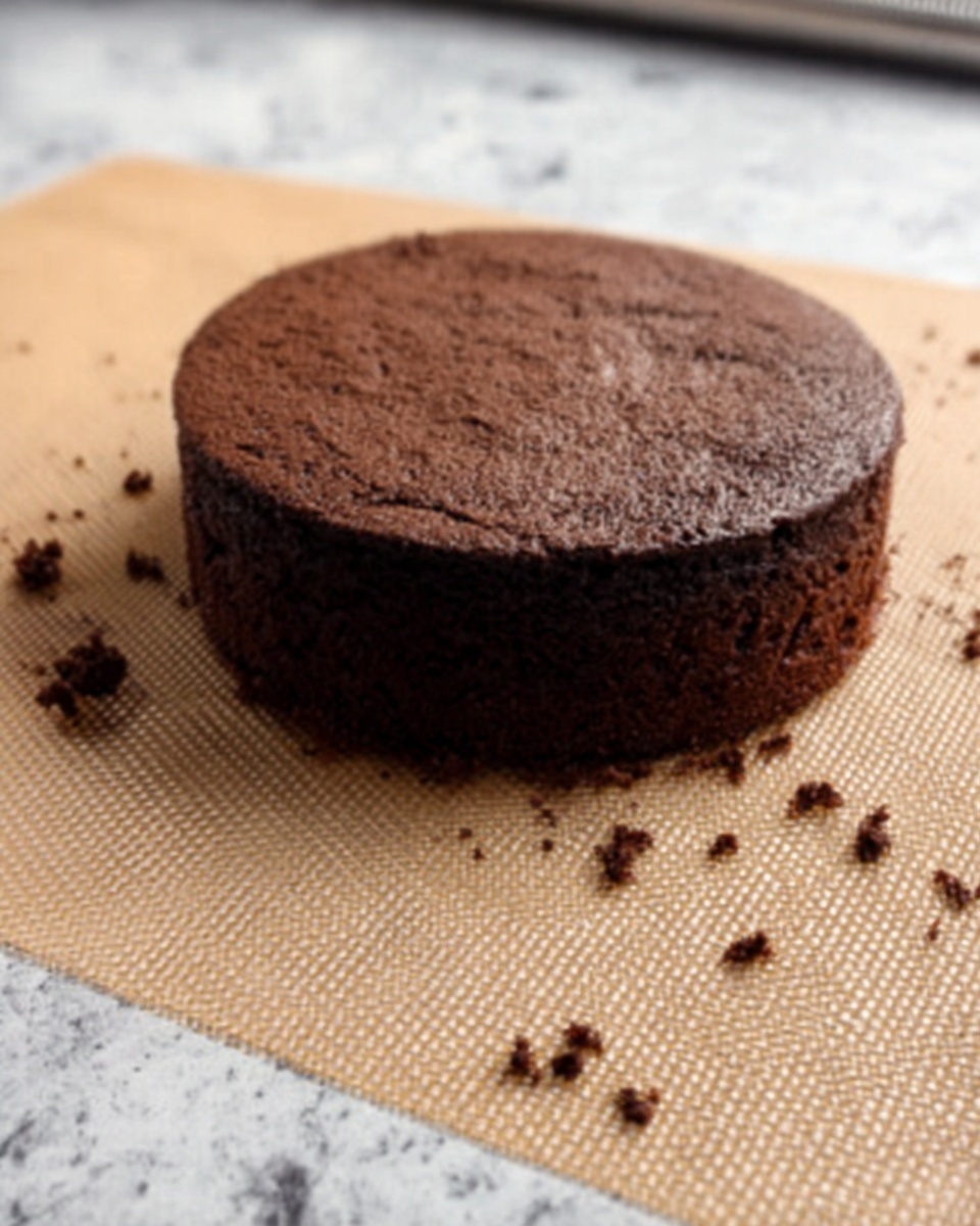 The image shows a thick slice of chocolate cake with a rough, slightly cracked top and a dense, moist texture inside. The slice is placed on a white plate with a subtle brown edge, and a few cake crumbs are scattered around it. In the background, the rest of the round cake is on another white plate, with a missing slice matching the one in front. Both plates are set on a beige cloth over a white marbled surface. The lighting is warm and natural. Photo taken with an iphone --ar 4:5 --v 7