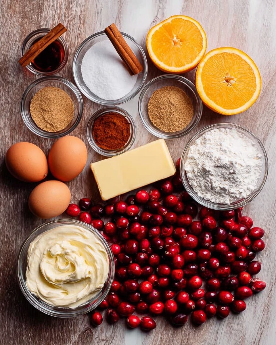 A round metal pan holds a two-layer dessert on a white marbled surface. The bottom layer is thick, light beige batter spread evenly to cover the base of the pan. On top, there is a generous layer of chunky red berry mixture, shiny and slightly loose, covering the batter fully with visible whole berries and some juice pooling at the edges. The contrast between the creamy base and vibrant red topping is clear and inviting. photo taken with an iphone --ar 4:5 --v 7