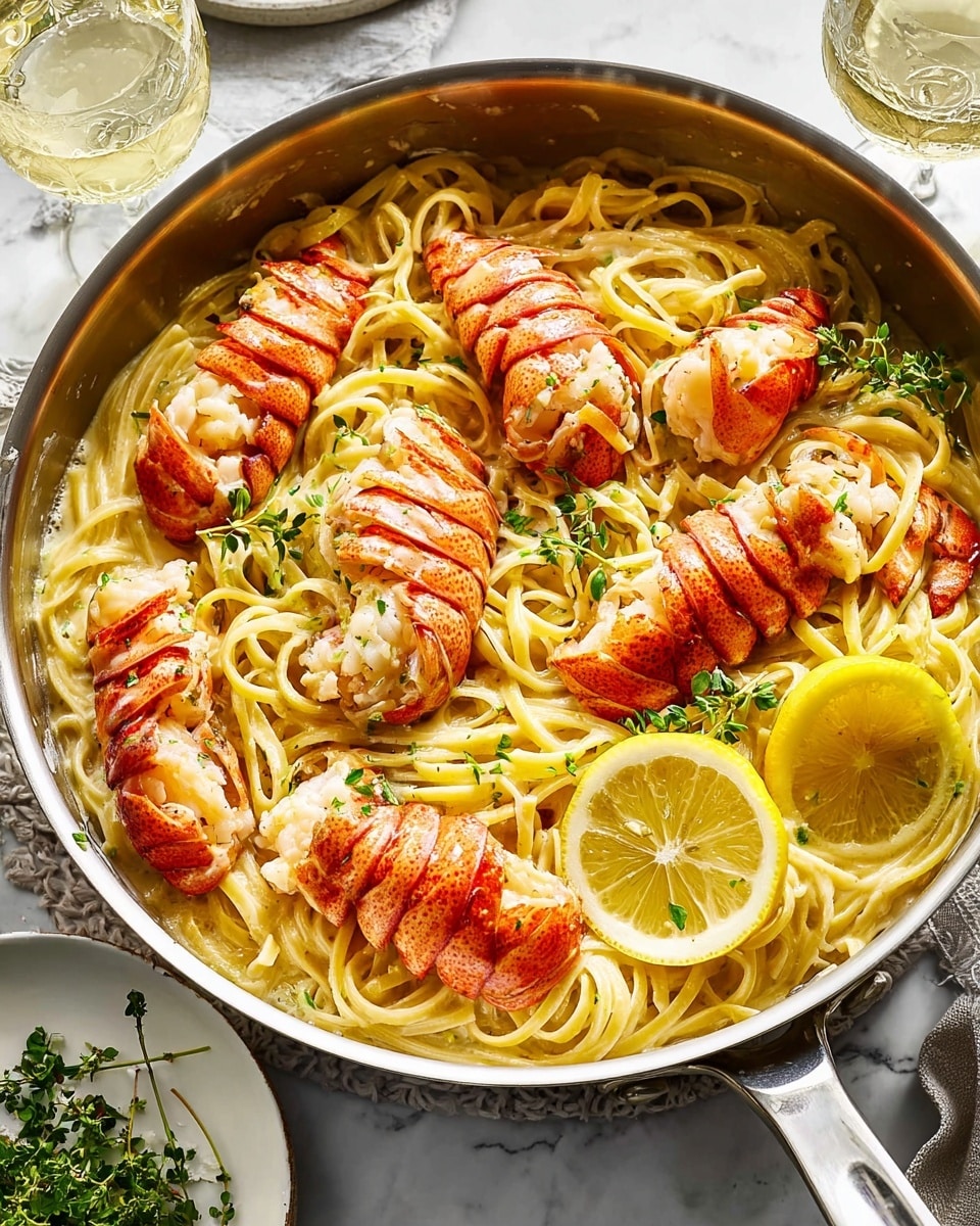 Butter Poached Lobster with Pasta in Herb and Cream Sauce Recipe