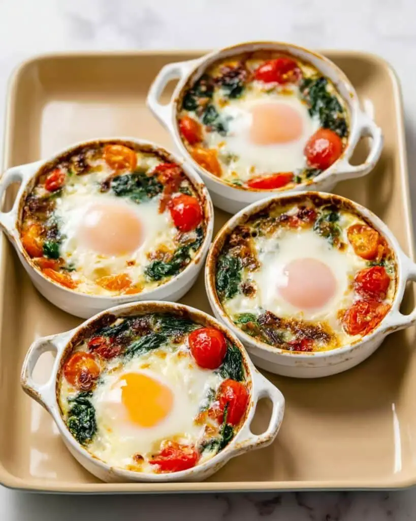 Baked Feta Eggs with Cherry Tomatoes and Spinach Recipe
