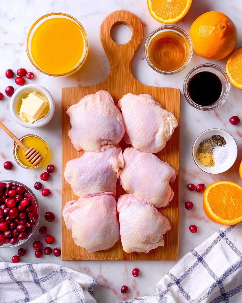 A white oval dish holds four pieces of pink fish submerged in a light pink sauce with visible small red berry-like bits. Bright orange slices are placed on top and around the fish, with one round slice positioned in the center and four quarter slices spaced around the edges. The dish sits on a white marbled surface with small bowls nearby containing whole red berries and honey, along with scattered berries on the surface. The colors are soft and fresh, with the orange slices contrasting against the pink sauce and fish. Photo taken with an iphone --ar 4:5 --v 7