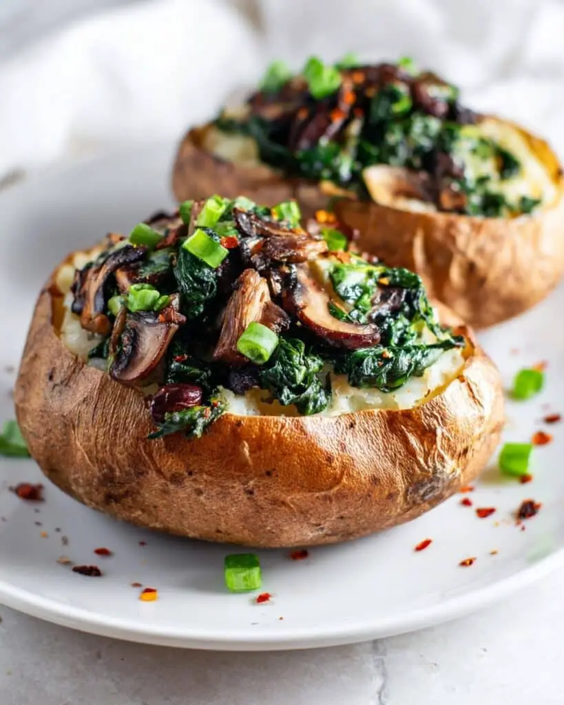 Healthy Vegan Baked Potatoes Loaded With Mushrooms and Cheese Recipe