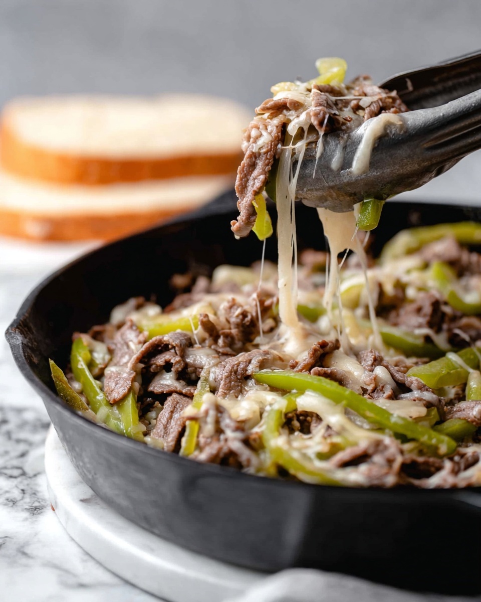Two sandwich halves sit side by side on a wooden board placed on a white marbled surface. Each sandwich has a thick layer of light golden toasted bread with a soft, fluffy texture inside. Inside, there are layers of cooked, finely sliced brown meat mixed with melted white cheese, which looks soft and creamy. Under the meat, there are small pieces of green and white vegetables, adding a bit of color and texture. The photo taken with an iphone --ar 4:5 --v 7