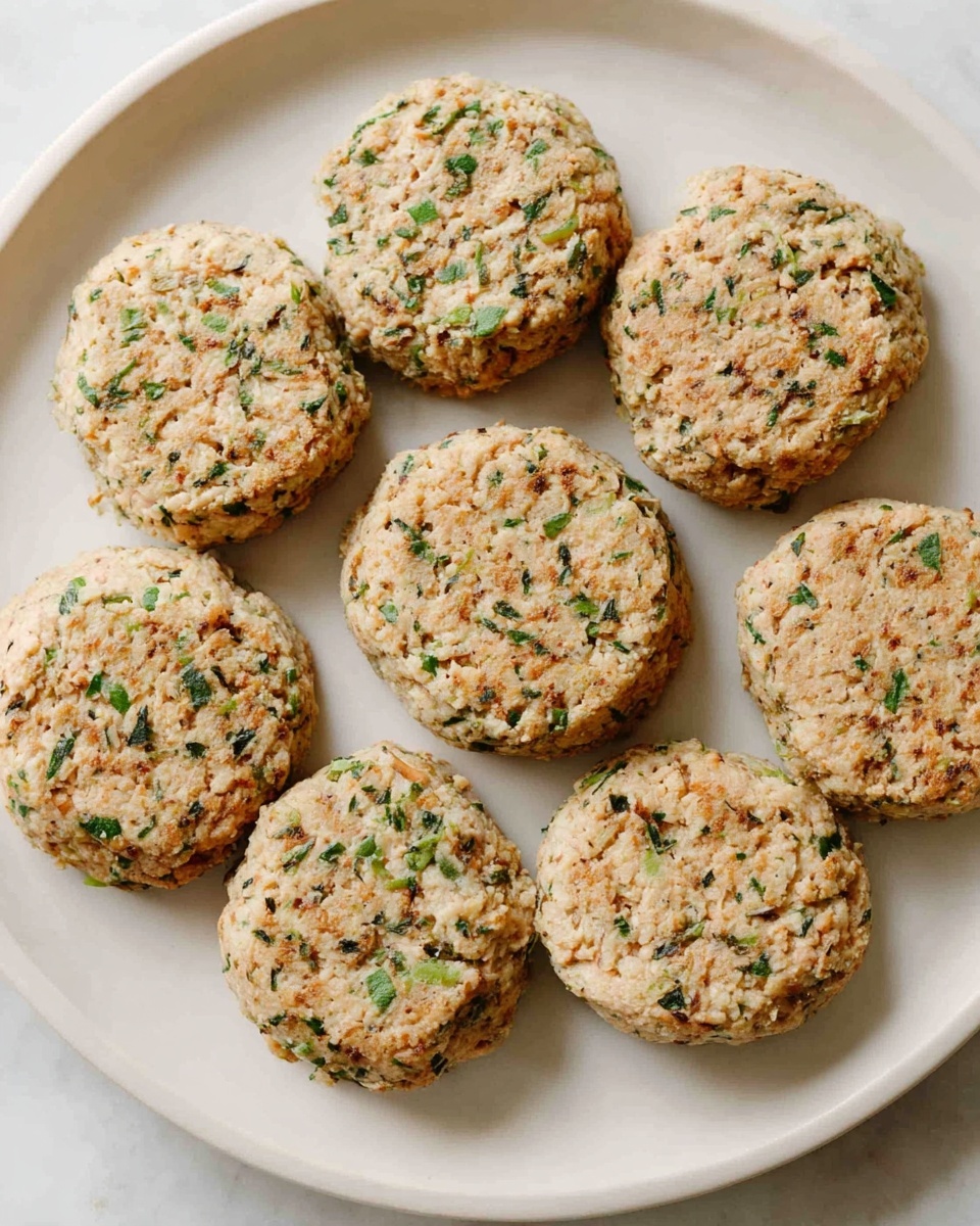 There are five golden brown patties arranged in a loose circle on a white round plate. Each patty has a slightly crispy, textured surface with visible herbs inside, giving small dark green and black specks. The patties look thick and juicy, with small char marks adding a darker brown on top. At the bottom left side of the plate, there are two lemon wedges with bright yellow skin and juicy pale yellow flesh. Small green sprigs of dill are placed both under the lemon wedges and on top of some patties for decoration. The plate sits on a white marbled surface, and the lighting highlights the warm colors and textures of the food photo taken with an iphone --ar 4:5 --v 7