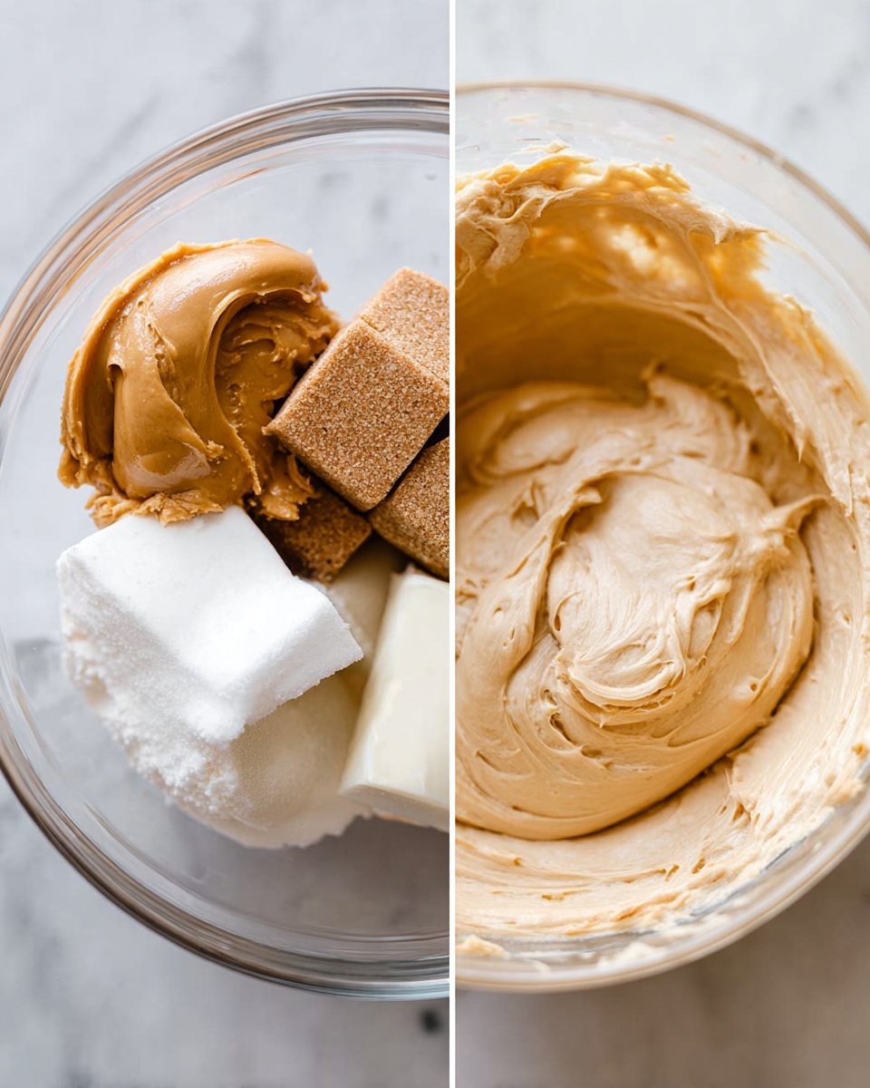The image shows a close-up of a small tart cut in half and stacked, with each tart having three layers: a light golden-brown crumbly base, a thick creamy light brown filling in the middle, and a smooth dark brown chocolate layer on top. Around the main tart, there are whole tarts with the same layers sitting casually on a white marbled surface, and the background is blurred with more tarts placed out of focus, creating a soft depth effect. The photo is taken with an iphone --ar 4:5 --v 7