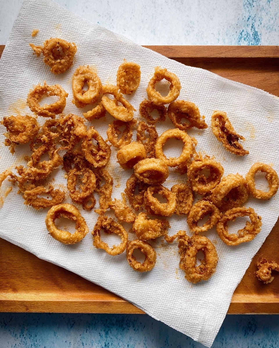 A wooden board holds nine small bowls and lemon pieces arranged neatly, all placed on a white marbled surface. The largest bowl near the top right contains many white squid rings and tentacles, showing a smooth and slightly glossy texture. Below it, a white bowl holds finely ground black pepper, while another white bowl nearby contains salt with a small splash of lemon juice. To the left, a small glass bowl filled with bright golden olive oil sits above a white bowl of white flour. On the upper left side, two glass bowls hold grated cheese and a mix of fine black and red spices. Toward the lower right, a white bowl filled with thick red tomato sauce adds a bright contrast, and next to it is a whole yellow lemon and three lemon wedges placed between the bowls. The scene is well-lit and clear, showing all ingredients in a clean and organized way. Photo taken with an iphone --ar 4:5 --v 7