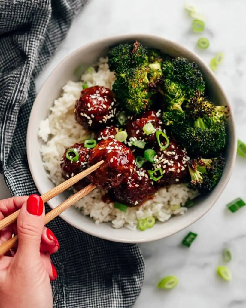 Sticky Mongolian Meatballs and Broccoli (Easy!!)