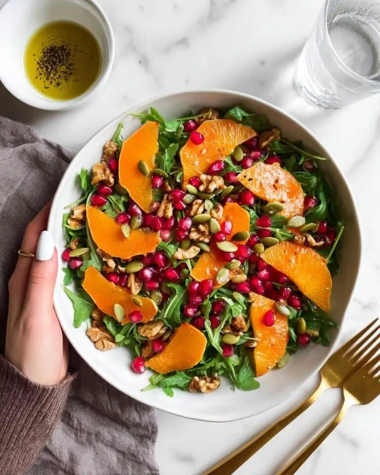 Arugula Persimmon Salad with Pomegranate, Walnuts, and Pumpkin Seeds Recipe