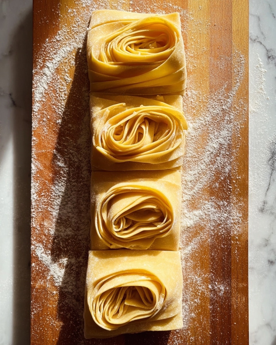 A white oval plate is filled with wide, flat pasta ribbons coated in a creamy yellow sauce. The pasta is folded and layered loosely, showing a soft, smooth texture with a light sheen. The sauce looks thick and covers the pasta evenly, with small specks of seasoning visible. Two silver forks with ornate handles rest on the right side of the plate. The plate sits on a white marbled surface, with sunlight casting soft shadows around the edges. photo taken with an iphone --ar 4:5 --v 7