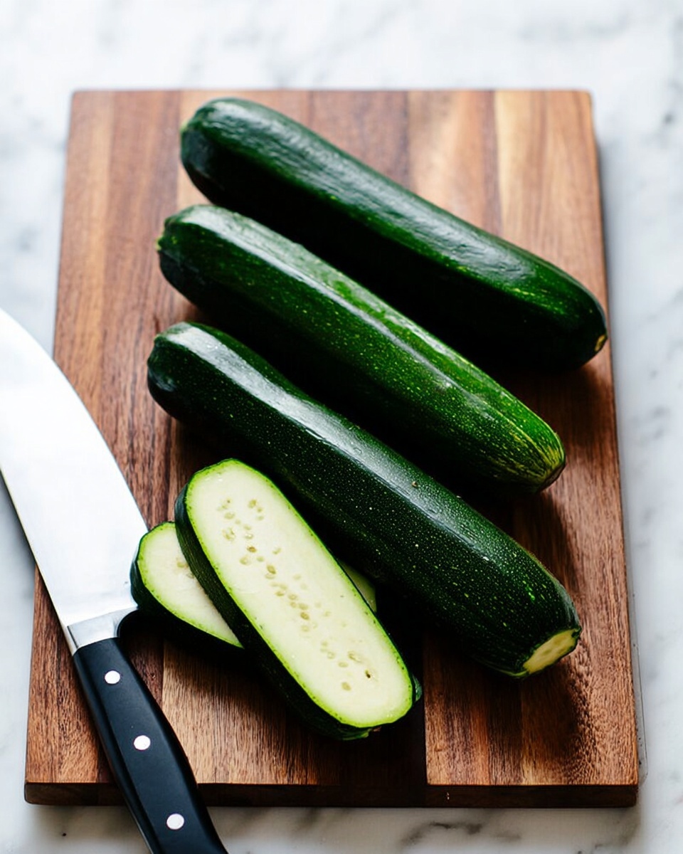 The image shows green zucchini sliced in half lengthwise, hollowed out with a smooth pale yellow interior, arranged on a wooden board. Four zucchini halves are empty while one is filled with crumbly brown cooked ground meat. A small metal spoon lies next to the filled zucchini. In the background, a white bowl holds more brown ground meat. At the front of the board, there is a small pile of pale yellow zucchini flesh. The scene is set near a bright window on a white marbled surface. photo taken with an iphone --ar 4:5 --v 7