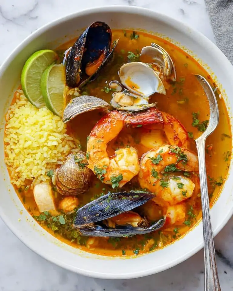 Seafood Soup with Saffron Broth and Spicy Bell Pepper Sopón Marinero Recipe