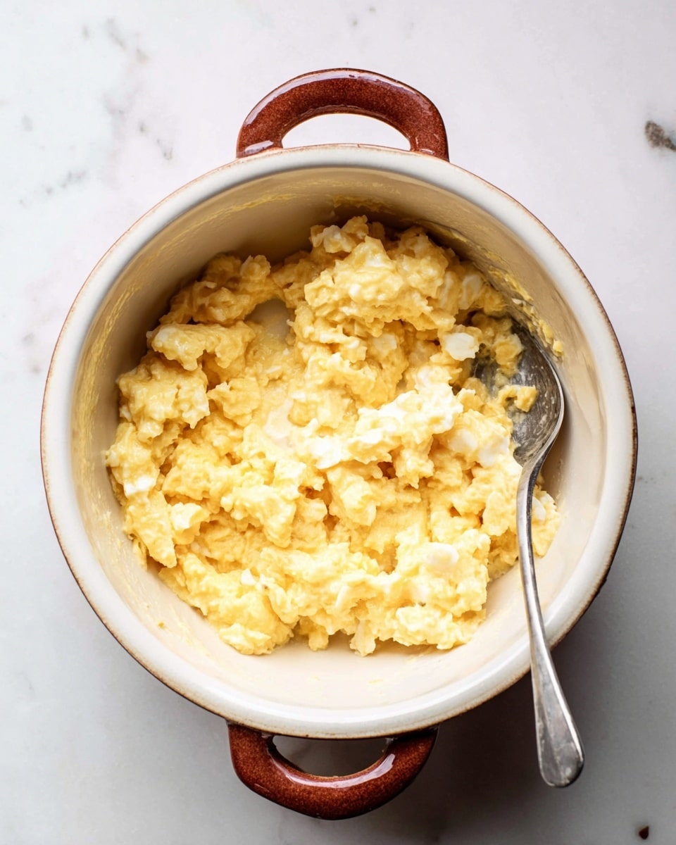Two slices of toasted brown bread are placed on a white plate with a white marbled texture background. Each slice is topped with a layer of soft, fluffy yellow scrambled eggs. On top of the eggs, there are two crescent-shaped slices of green avocado, with fresh green herbs sprinkled over the eggs and avocado. Black pepper is lightly scattered over the eggs, adding a touch of texture and color contrast. The image focuses closely on the front slice, showing details of the bread’s crust and the creamy, textured eggs photo taken with an iphone --ar 4:5 --v 7