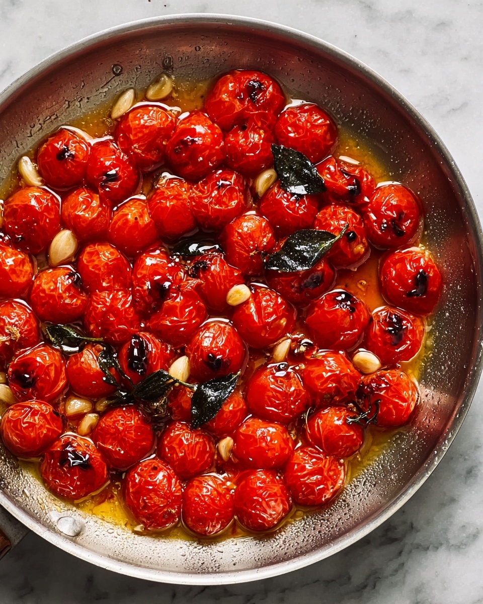 The image shows a white plate filled with many small, round, shiny red cherry tomatoes, about one layer deep and evenly spread. To the left of the plate, there are several slices of grilled bread with dark grill marks, stacked in a loose pile. Next to the bread, there is a small white bowl containing peeled garlic cloves. Above the bread and garlic, there is a clear glass container holding golden yellow olive oil. To the right of the tomatoes, there is a small stone mortar with a light grey color and a few dark specks, and beside it is a white bowl with a round white ball of soft cheese inside. Fresh basil leaves with dark green color and a slight shine lie to the far right. Everything is placed on a white marbled surface. Photo taken with an iphone --ar 4:5 --v 7