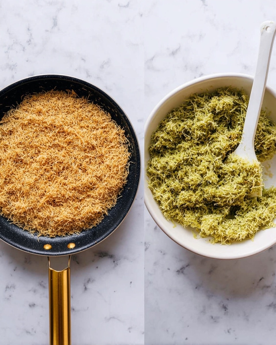 The image shows several dark brown dates filled with a creamy, light green pistachio spread, placed on a piece of parchment paper on a white plate with a slightly brown rim. Each date is split open in the middle, revealing the smooth green filling inside, the filling slightly spilling out. On top of the filling, there is a drizzle of shiny milk chocolate, creating thin, wavy lines across the dates, and small crushed pistachio pieces are sprinkled over all the dates, adding a crunchy texture. The white marbled surface beneath the plate adds soft light reflections to the scene. The photo taken with an iphone --ar 4:5 --v 7
