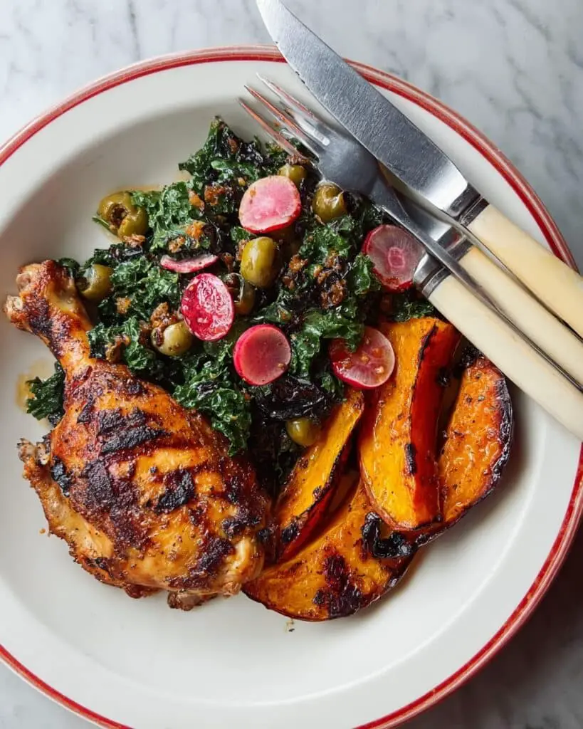 Lemon Herb Roast Chicken with Kale & California Grape Vinaigrette Recipe