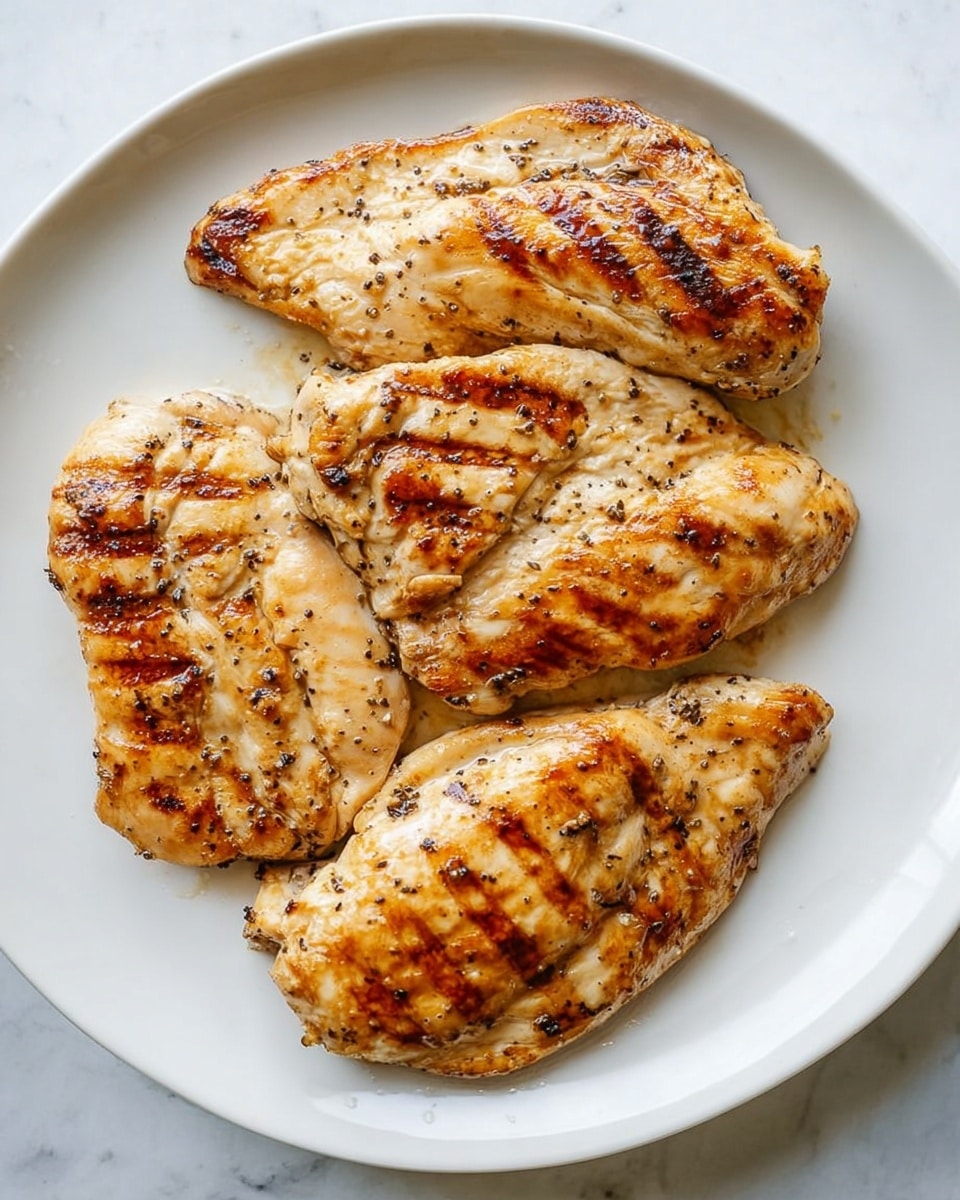 Four cooked chicken pieces lie flat on a large white plate placed on a white marbled surface. The chicken has a golden-brown color with some darker grill marks and black pepper bits visible. The texture looks smooth with slight crisp edges, and there is a slight shine from cooking juices on the surface of the chicken. The pieces are arranged loosely, each showing different natural shapes and folds. photo taken with an iphone --ar 4:5 --v 7