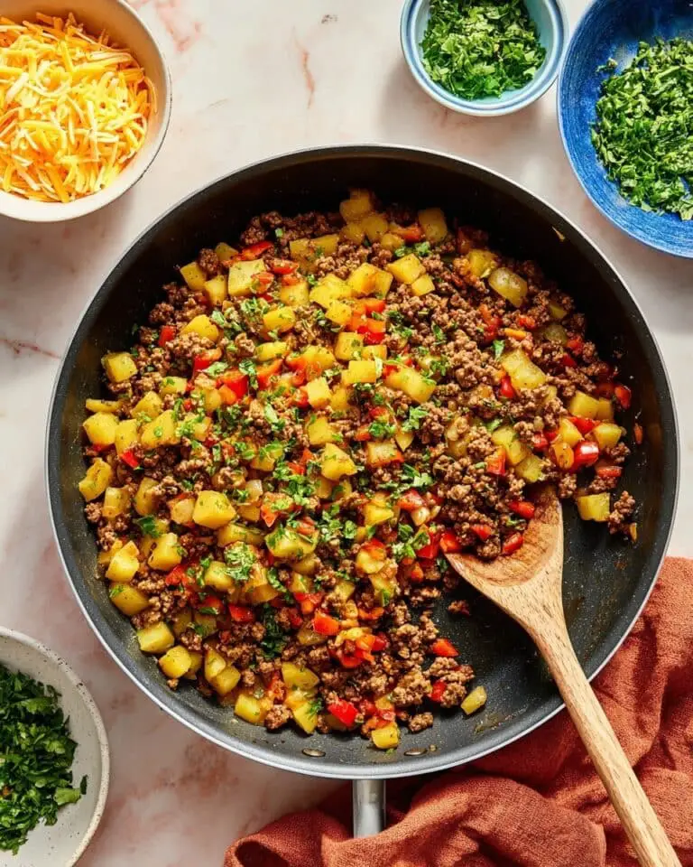 Ground Beef and Potatoes Skillet with Bell Peppers and Jalapenos Recipe
