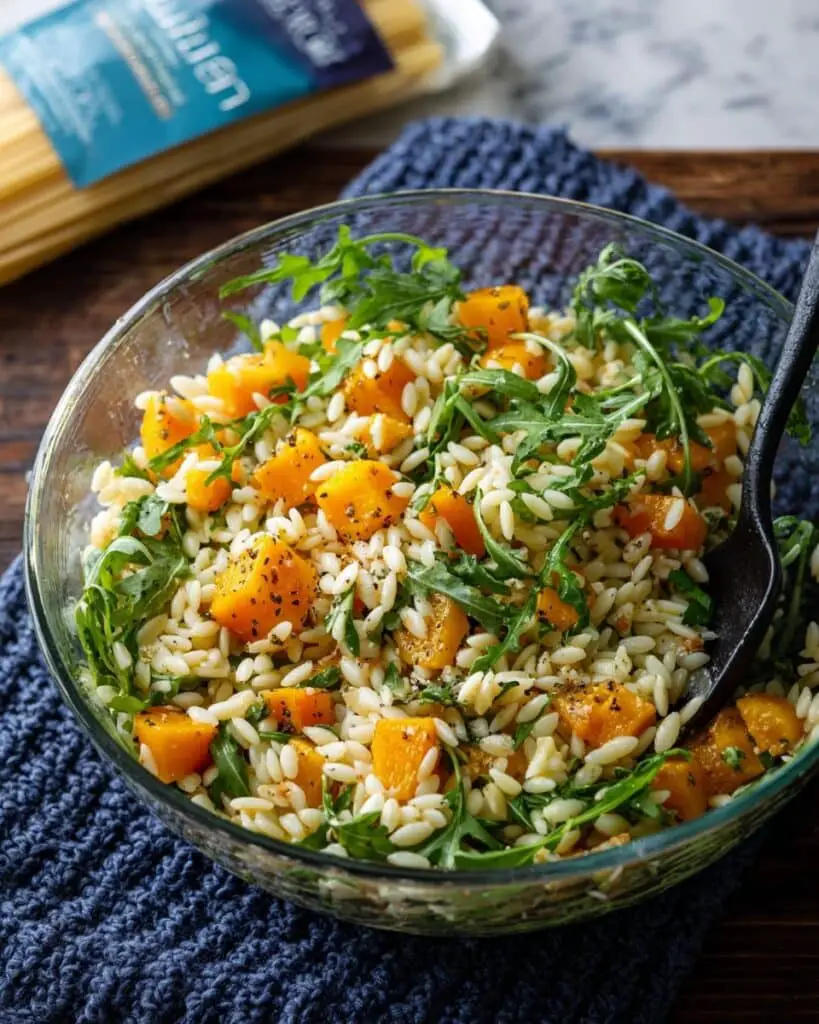 Warm Orzo Pasta Salad with Butternut Squash and Maple Dijon Vinaigrette Recipe