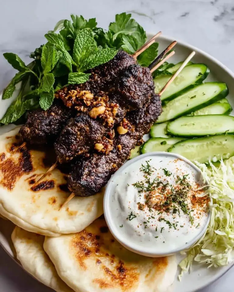 Lamb Kofta Skewers with Zucchini Tzatziki and Fresh Herbs Recipe