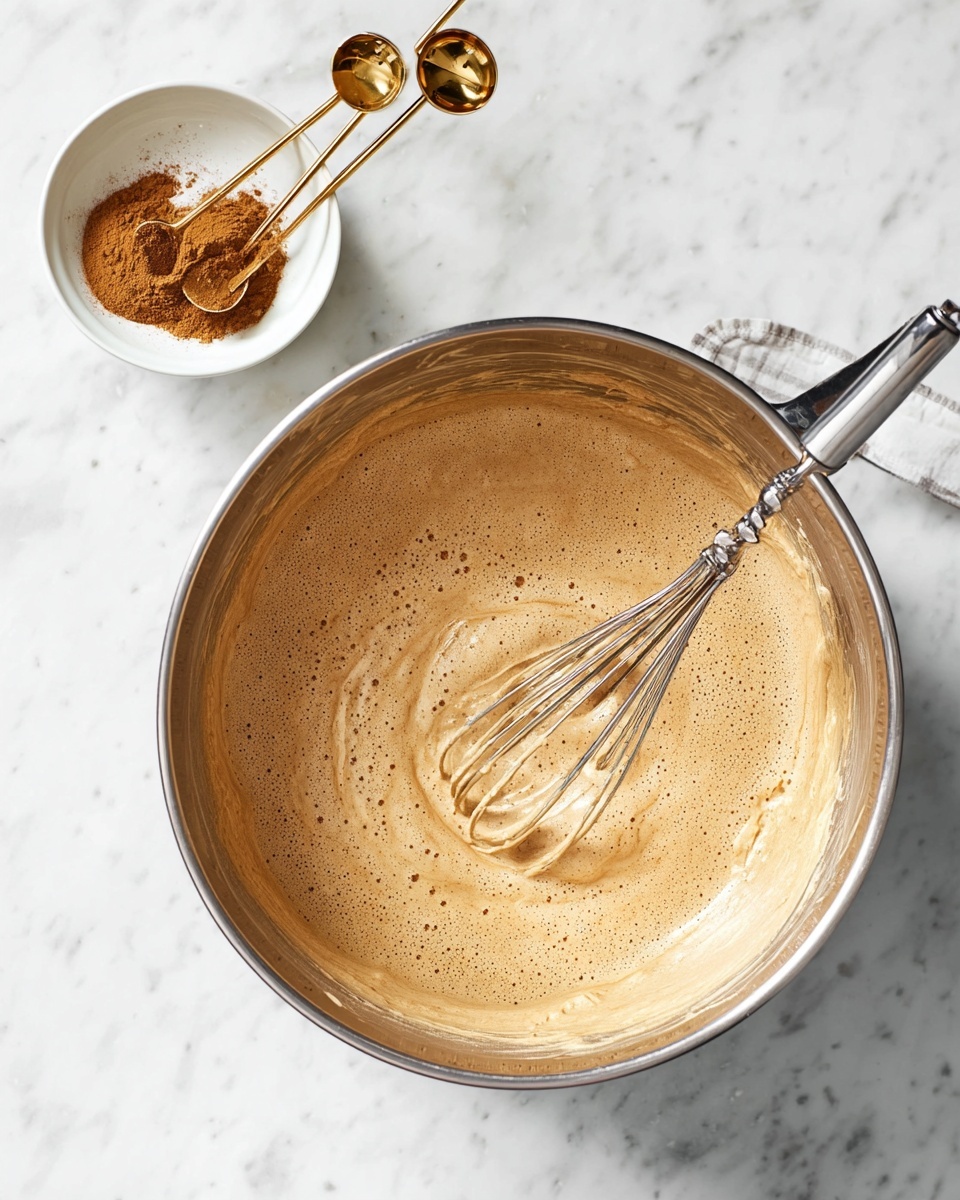 The image shows a round, single-layer chocolate cake in a silver baking pan, with a smooth, slightly bubbly and textured brown surface. The cake has an even top with no decoration. The pan is placed on a white marbled surface. photo taken with an iphone --ar 4:5 --v 7