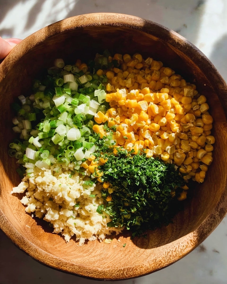 A close-up view of a white bowl filled with a colorful mix of cooked rice, bright yellow corn, white cheese crumbles, green cilantro leaves, chopped green onions, and sliced jalapeño peppers, all resting on a white marbled surface. Two lime halves, one on the left side and one partially visible on the bottom, add a vibrant green contrast. A light pink creamy sauce is being poured over the salad from a container at the top center, spreading smoothly over the textured layers beneath. The background shows a hint of a woman's hand holding the container over the bowl. photo taken with an iphone --ar 4:5 --v 7