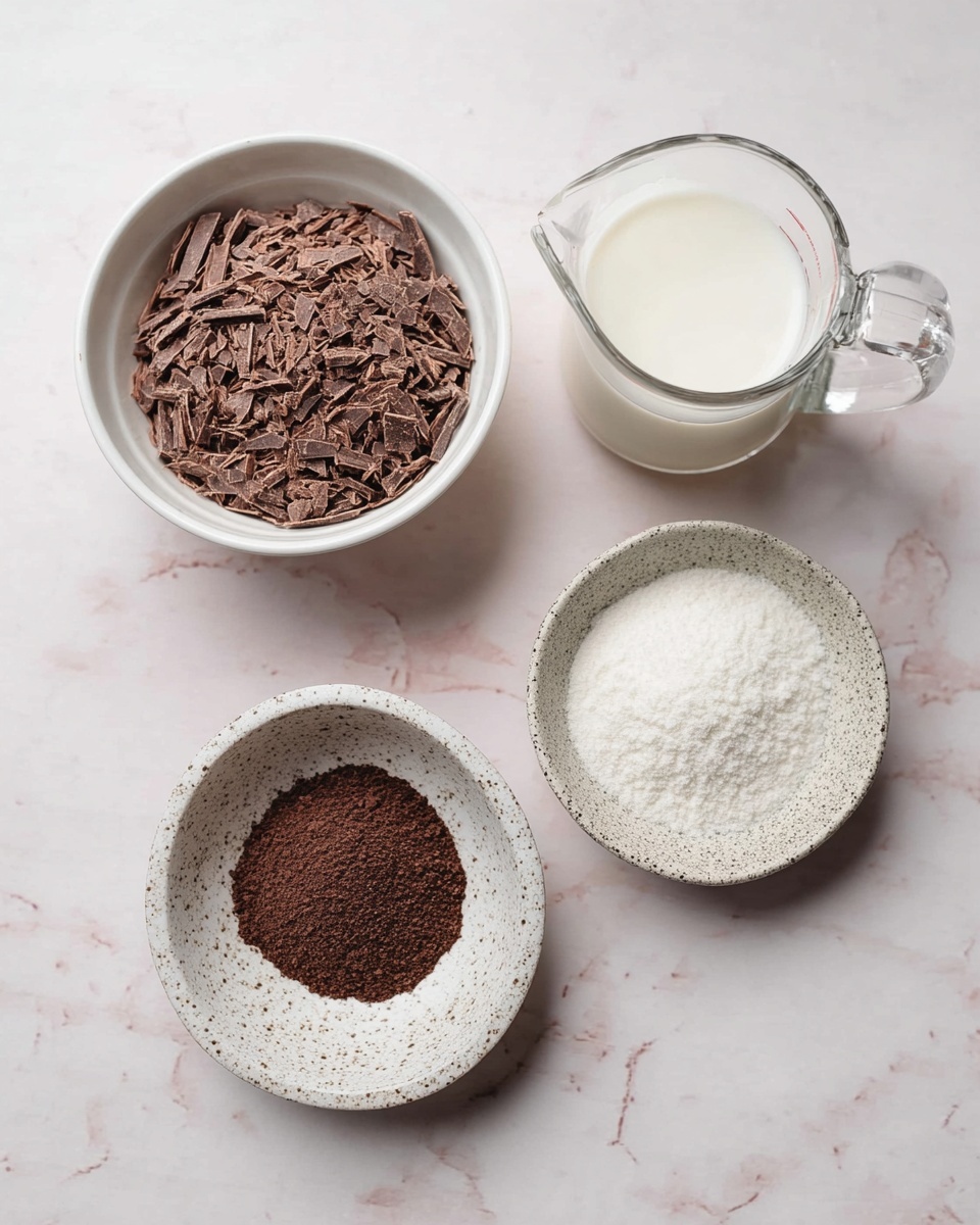 A clear glass bowl sits on a white marbled surface. Inside the bowl is a smooth, thick chocolate mixture layered with a sprinkle of fine, dark cocoa powder and white granulated sugar on one side, showing a mix of dark brown and white textures. The next image shows the same bowl where a layer of white cream is poured over the chocolate base, partially mixed with a black whisk resting inside. The final image is the same bowl after whisking, with a lighter, frothy chocolate mixture filling the bowl with visible small bubbles on top and the whisk still inside. photo taken with an iphone --ar 4:5 --v 7