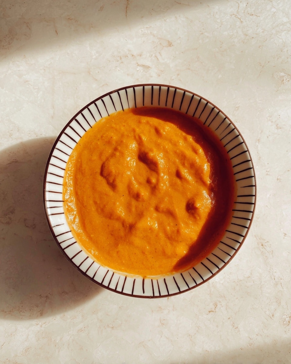A white bowl filled with thick orange sauce sits at the top left, showing a smooth and creamy texture. Next to it on the right is a smaller white bowl with white creamy sauce, where a spoon coated with both the white sauce and some orange sauce rests inside. Below these bowls is a white plate full of thick cut light yellow fries covered generously with blobs of the same orange sauce, creating a mix of soft and chunky textures. The whole set is placed on a white marbled surface. photo taken with an iphone --ar 4:5 --v 7
