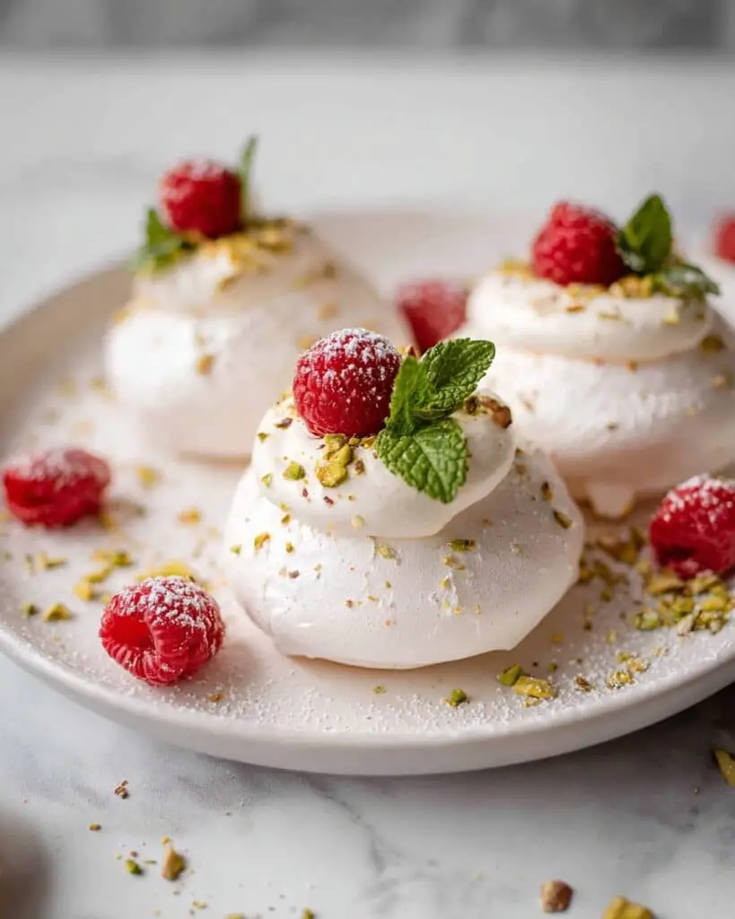Pavlova Bombs with Raspberry Coulis, Lemon Curd, and Fresh Garnishes Recipe