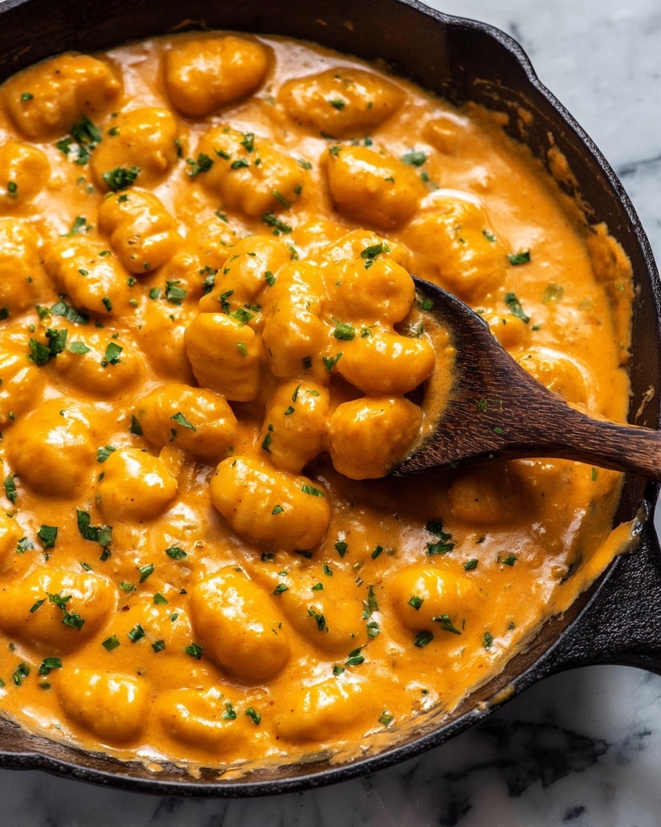 A black bowl is filled with small, soft gnocchi pieces covered in a thick, creamy orange sauce. The gnocchi are plump and smooth with slight ridges on their surfaces. Scattered on top are several dark green fried sage leaves adding texture and color contrast. A silver spoon with a textured handle rests inside the bowl on the left side. The bowl sits on a wooden table next to two clear glasses of water and a cloth napkin with a woven texture. The background is a white marbled texture. photo taken with an iphone --ar 4:5 --v 7