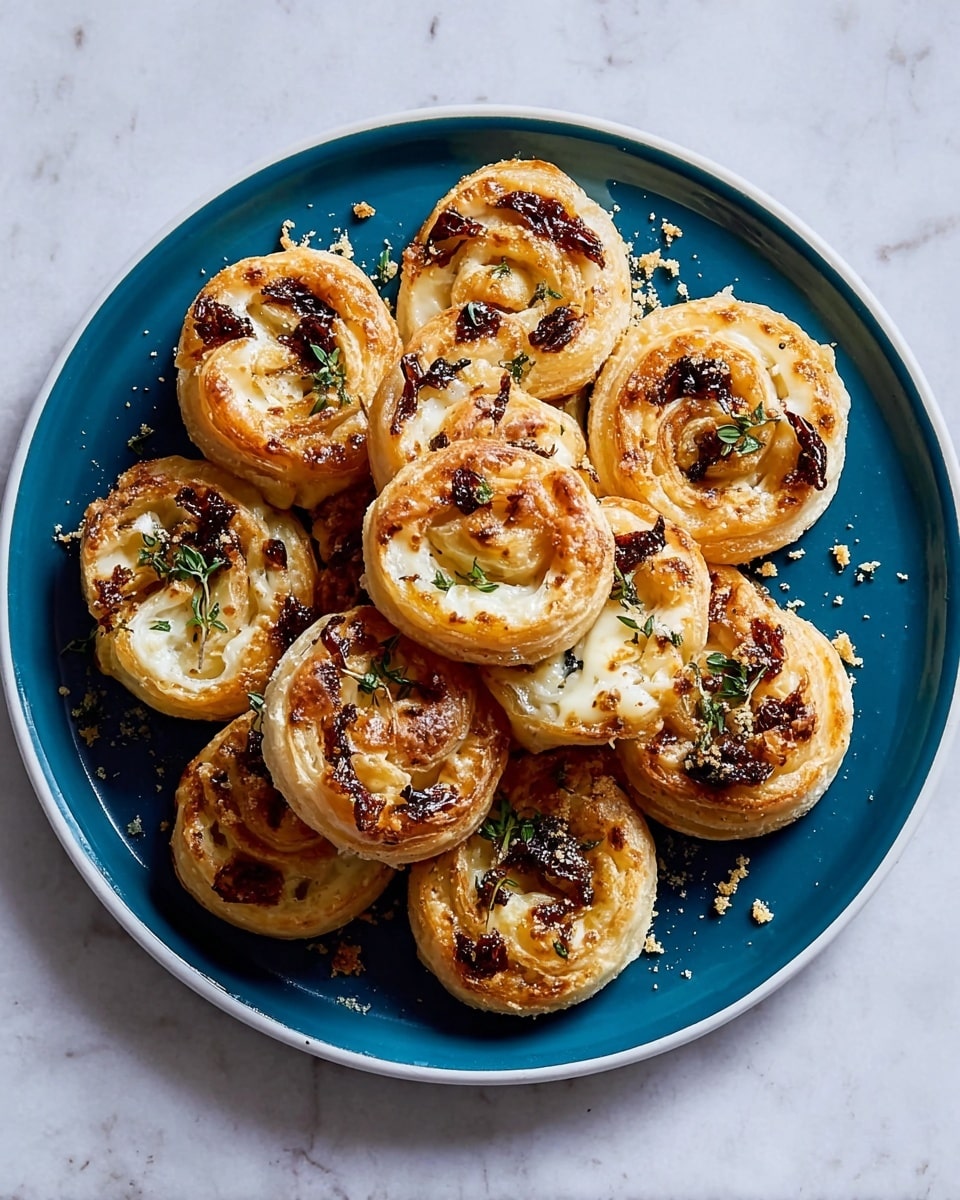Cheesy Onion Puff Pastry Pinwheels with Balsamic Glaze Recipe