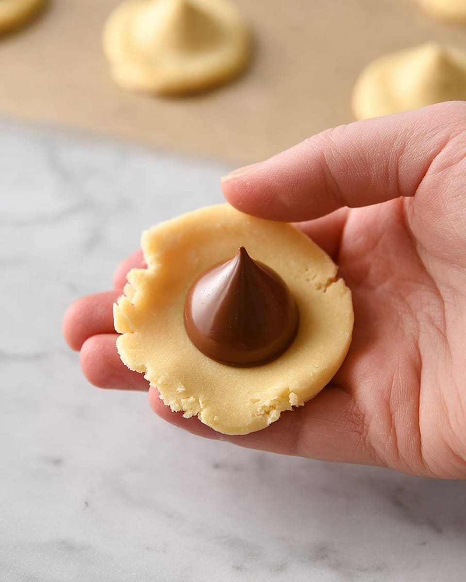 Thirty small dough balls, light beige in color and slightly rough in texture, are evenly placed in five rows on a baking sheet lined with brown parchment paper. The tray has a simple silver metallic finish and sits on a white marbled surface. To the right of the tray, there is a folded cloth with black and white stripes partly visible. The overall setting is clean and minimal, focused on the dough balls ready for baking. photo taken with an iphone --ar 4:5 --v 7