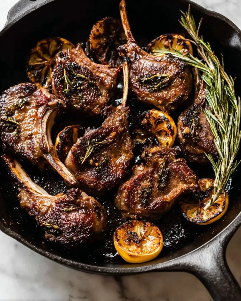 Pan Seared Lamb Chops with Garlic, Rosemary, and Lemon Recipe