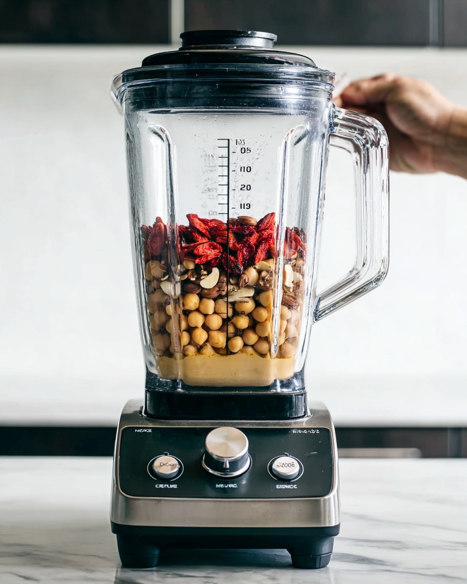 The image shows a black blender filled with a thick orange mixture that is splattered a little on the inside of the clear pitcher. The blender is sitting on a white marbled surface. The background is slightly blurry with kitchen elements like a stove and oven visible in soft focus. The blender pitcher is transparent and the orange mixture inside looks smooth and creamy. photo taken with an iphone --ar 4:5 --v 7