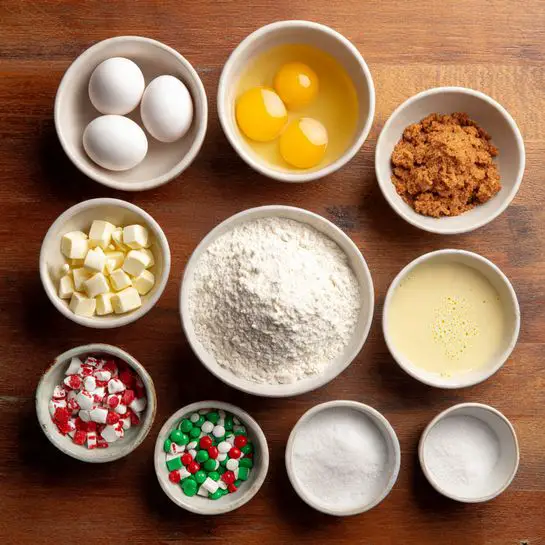A close-up of several rectangular bars stacked on a white marbled surface covered with crinkled aluminum foil. Each bar has a golden brown base with colorful red and green specks mixed throughout and scattered white chip-like pieces. The surface of the bars looks slightly crumbly and textured. Two bars are shown lying flat while one is held above, showing the inside with the same colorful, chunky mix. Photo taken with an iphone --ar 4:5 --v 7