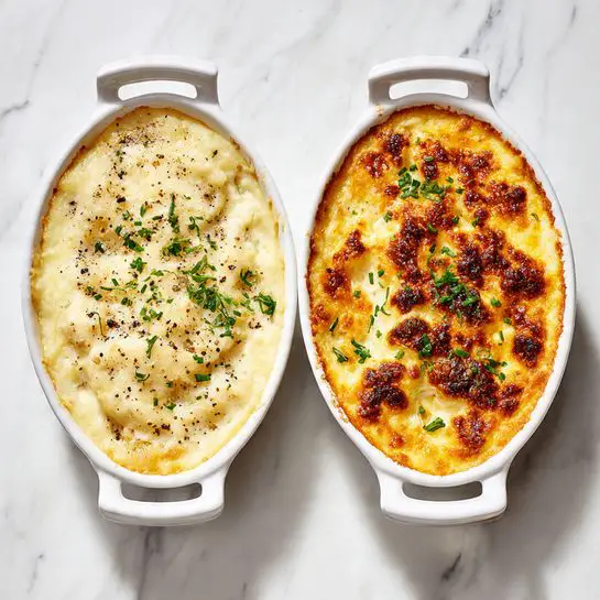The image shows seven white bowls and a piece of foil with roasted garlic bulbs on a white marbled surface. At the bottom, on the foil, there are six roasted garlic bulbs with a golden-brown texture. Above the foil, in the middle row, there are three white bowls: the left one holds a pale yellow thick cream, the center one contains a square block of white cream cheese, and the right one has smooth white sour cream. Above them, in the top row, there are three small white bowls with dry herbs and spices: on the left is green dried thyme, in the center is a mix of black and white pepper, and the right contains ground ginger. On the sides of the cream cheese bowl, there are two white bowls filled with shredded pale yellow cheese, one on each side. The overall setup is neat, bright, and clearly shows the ingredients. photo taken with an iphone --ar 4:5 --v 7