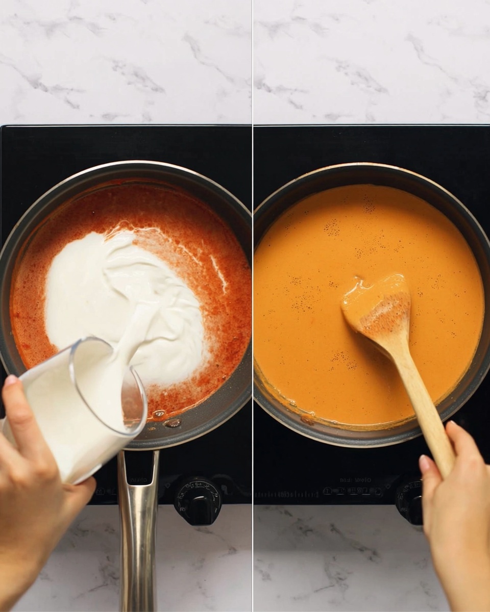 A white bowl filled with two main layers: on the right side, a layer of plain white rice topped with green herb leaves, and on the left side, a thick orange curry with pieces of cooked chicken, red bell peppers, chopped onions, and dark green leafy vegetables, all garnished with chopped fresh green herbs. The bowl sits on a white marbled surface, with small bowls of chopped green herbs above it and some scattered herb leaves around. A spoon with orange curry stains is placed on the right side of the bowl. Photo taken with an iphone --ar 4:5 --v 7