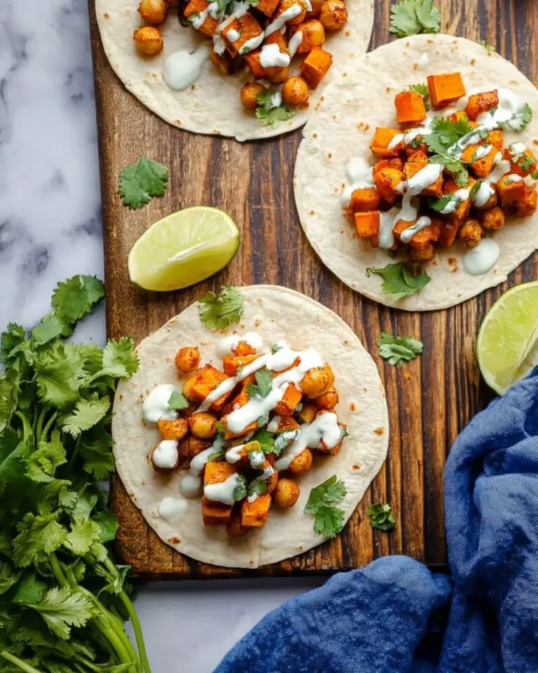 Butternut Squash and Chickpea Tacos with Avocado Lime Cream Recipe