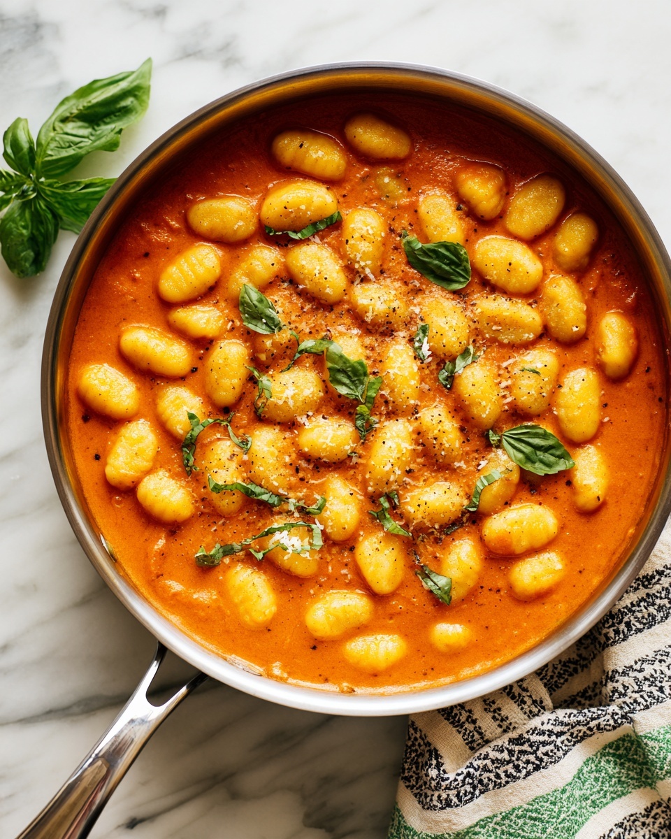A white bowl filled with gnocchi covered in a thick, orange-red meat sauce with visible ground meat pieces and small green herb bits scattered on top. The gnocchi pieces are soft and pillow-shaped, coated fully in the sauce. Next to the bowl is a smaller white bowl with grated Parmesan cheese inside, and a silver fork lies on a blue cloth napkin to the left. A clear glass of water is partially visible on the right, all placed on a white marbled texture surface. Photo taken with an iphone --ar 4:5 --v 7
