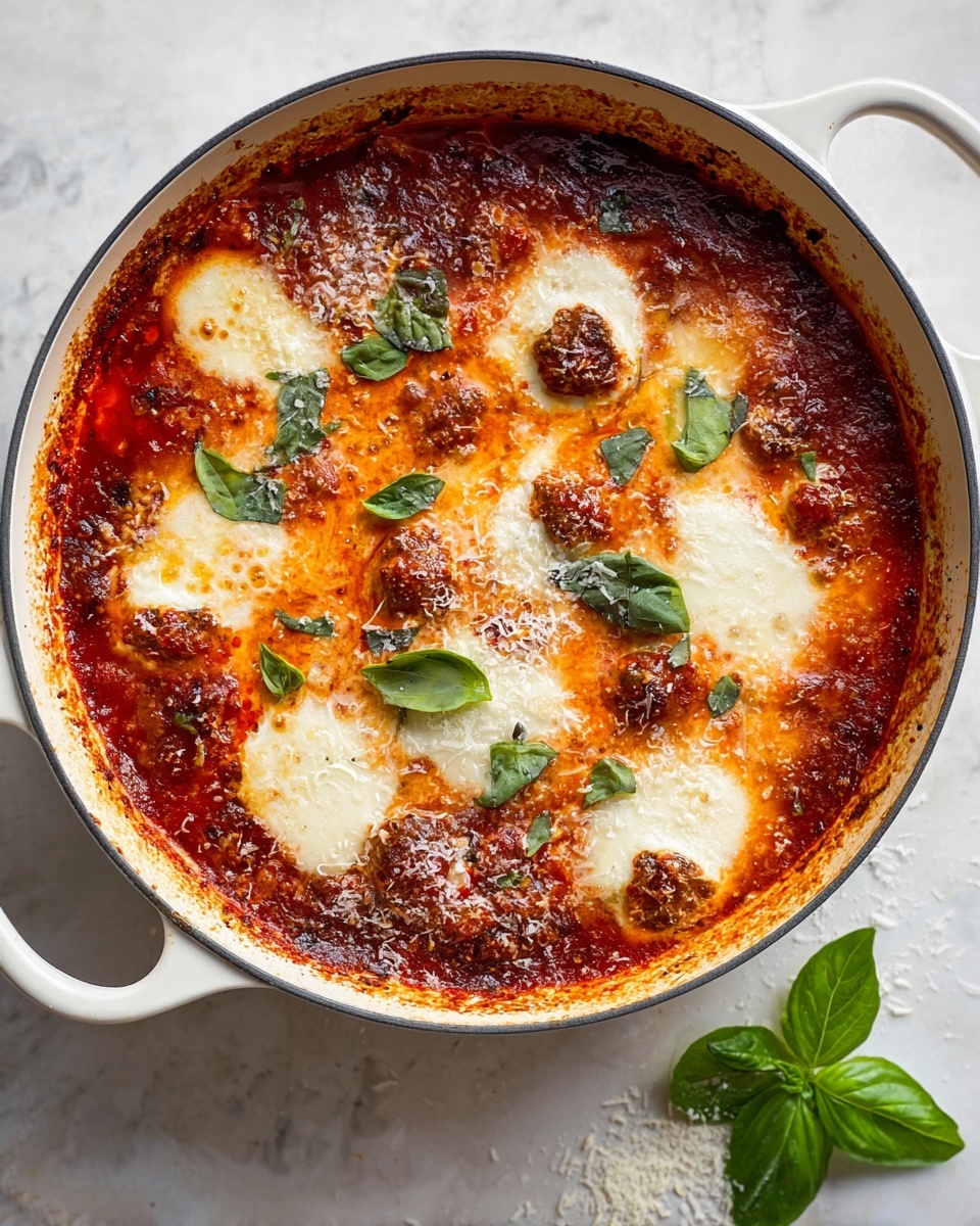 Four meatball sub sandwiches are placed on brown parchment paper with a white marbled texture beneath. Each sandwich has a soft golden-brown bun sliced open to hold three main layers: a chunky red marinara sauce, browned meatballs covered with melted white mozzarella cheese, and a generous topping of fresh green basil leaves cut into thin strips. Light white grated cheese is sprinkled across the sandwiches and parchment paper. There is a rusty spoon on the right side with some cheese on it, and some scattered basil leaves around. The photo taken with an iphone --ar 4:5 --v 7