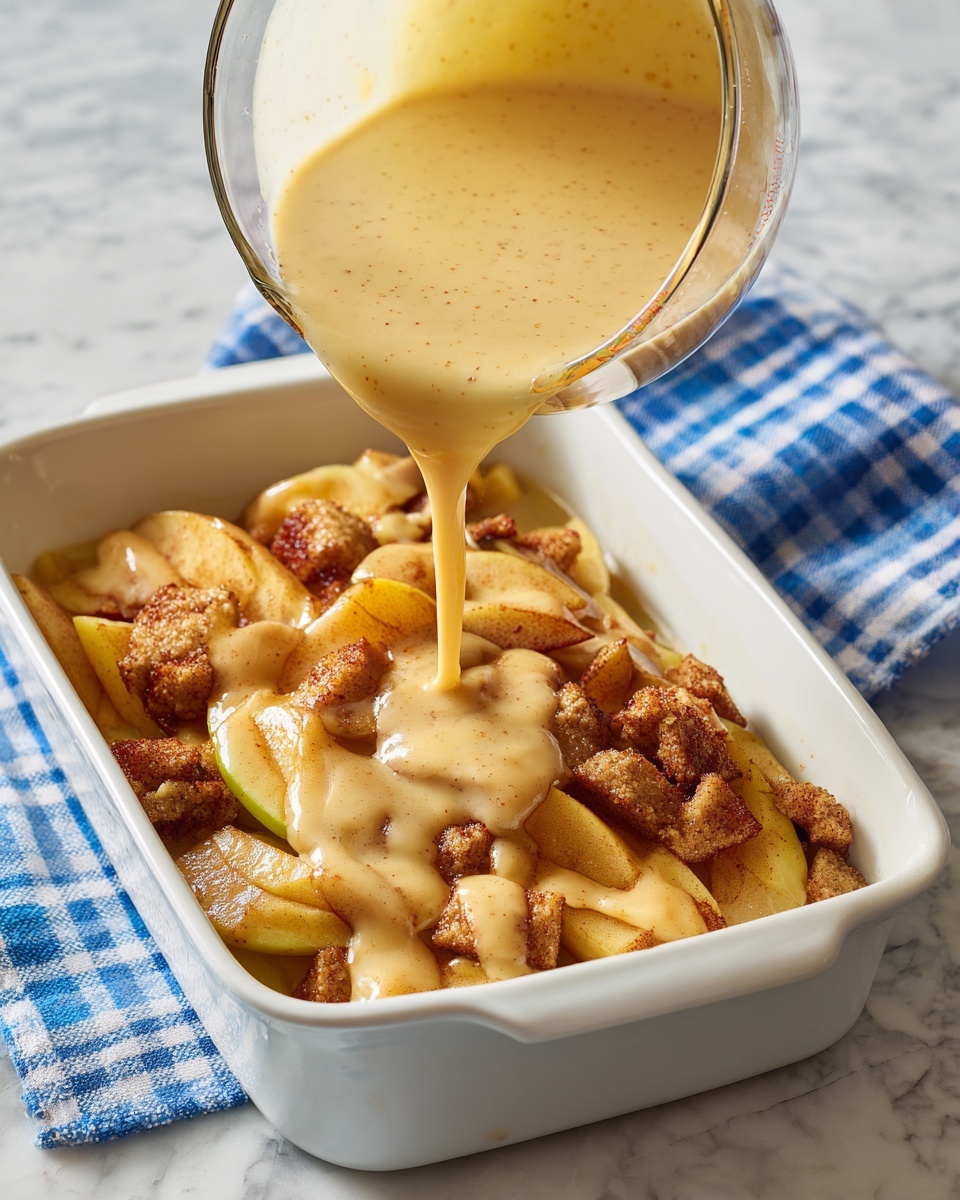 A close-up image shows a square piece of cinnamon roll bread pudding lifted from a white rectangular dish. The dessert has multiple layers of soft, light brown bread cubes with visible swirls of dark cinnamon and a slightly crispy top. A light glaze of white icing is drizzled unevenly over the bread, giving a shiny and sticky texture. The white marbled surface beneath the dish adds a clean, bright backdrop. Photo taken with an iphone --ar 4:5 --v 7