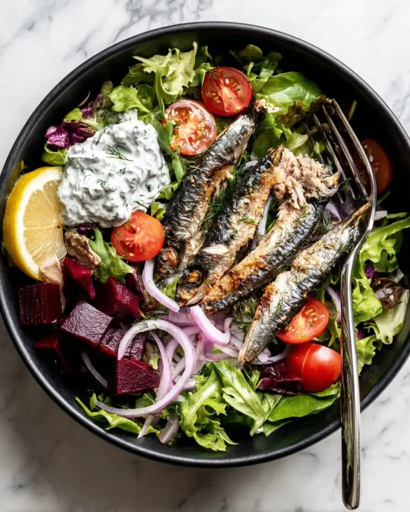 High-Protein Sardine Salad with Garlic Dressing Recipe