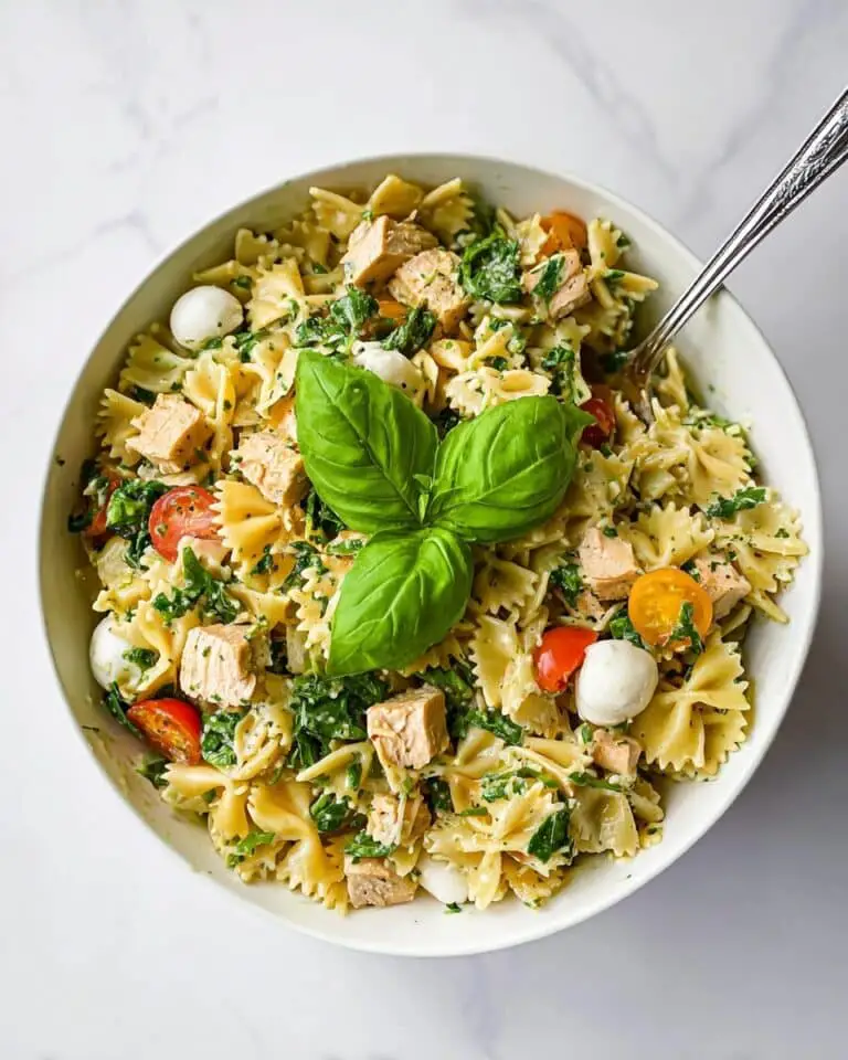 Chicken Pesto Pasta Salad with Spinach, Mozzarella, and Cherry Tomatoes Recipe