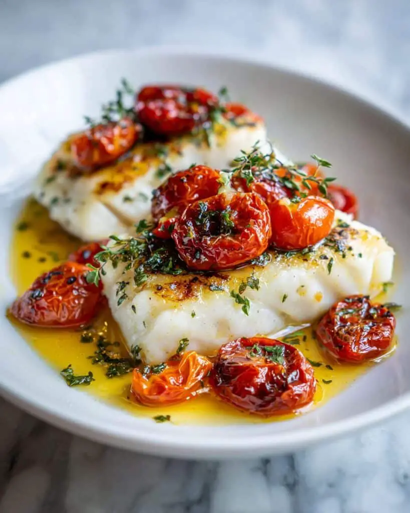 Pan-Seared Cod in White Wine Tomato Basil Sauce Recipe
