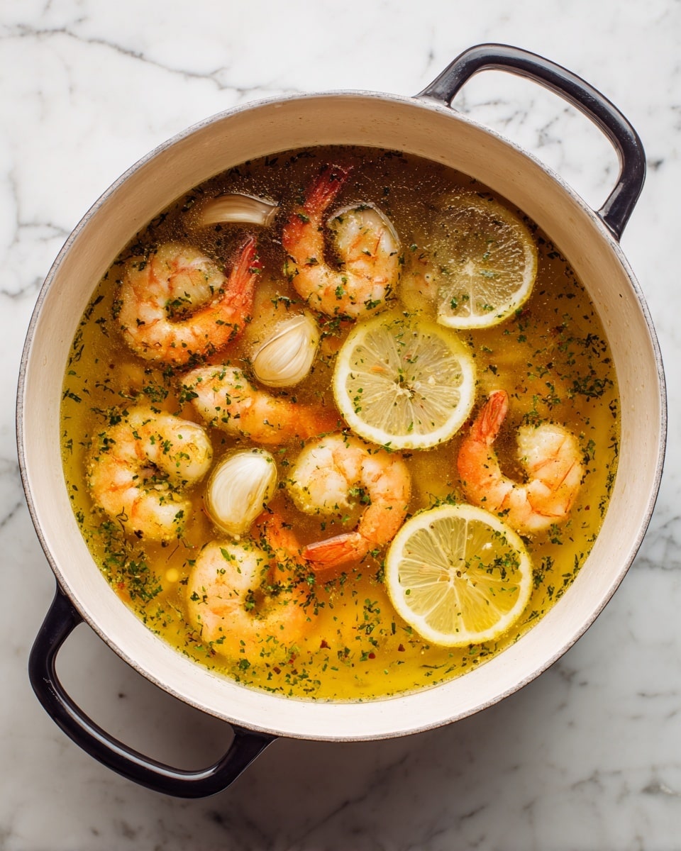 A black bowl filled with creamy risotto forms the base layer, showing a soft, slightly textured white and pale yellow surface with scattered green herbs mixed in. On top, there are several bright orange cooked shrimp with a glossy, slightly curved shape, arranged centrally and slightly overlapping. A wedge of lemon with its yellow rind and pale inside sits among the shrimp. The dish is sprinkled with finely grated white cheese and small green herb flakes, with a light drizzle of oil adding shine to the overall presentation. The bowl rests on a dark surface scattered with crumbs, beside a piece of torn bread, a gold-capped bottle lying on its side, and a clear glass of water, all set on a white marbled textured background. photo taken with an iphone --ar 4:5 --v 7
