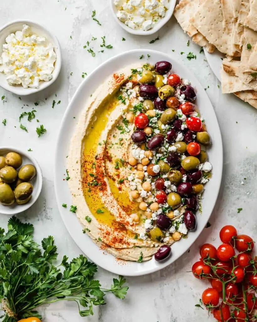 Loaded Hummus with Fresh Garnishes and Feta Recipe